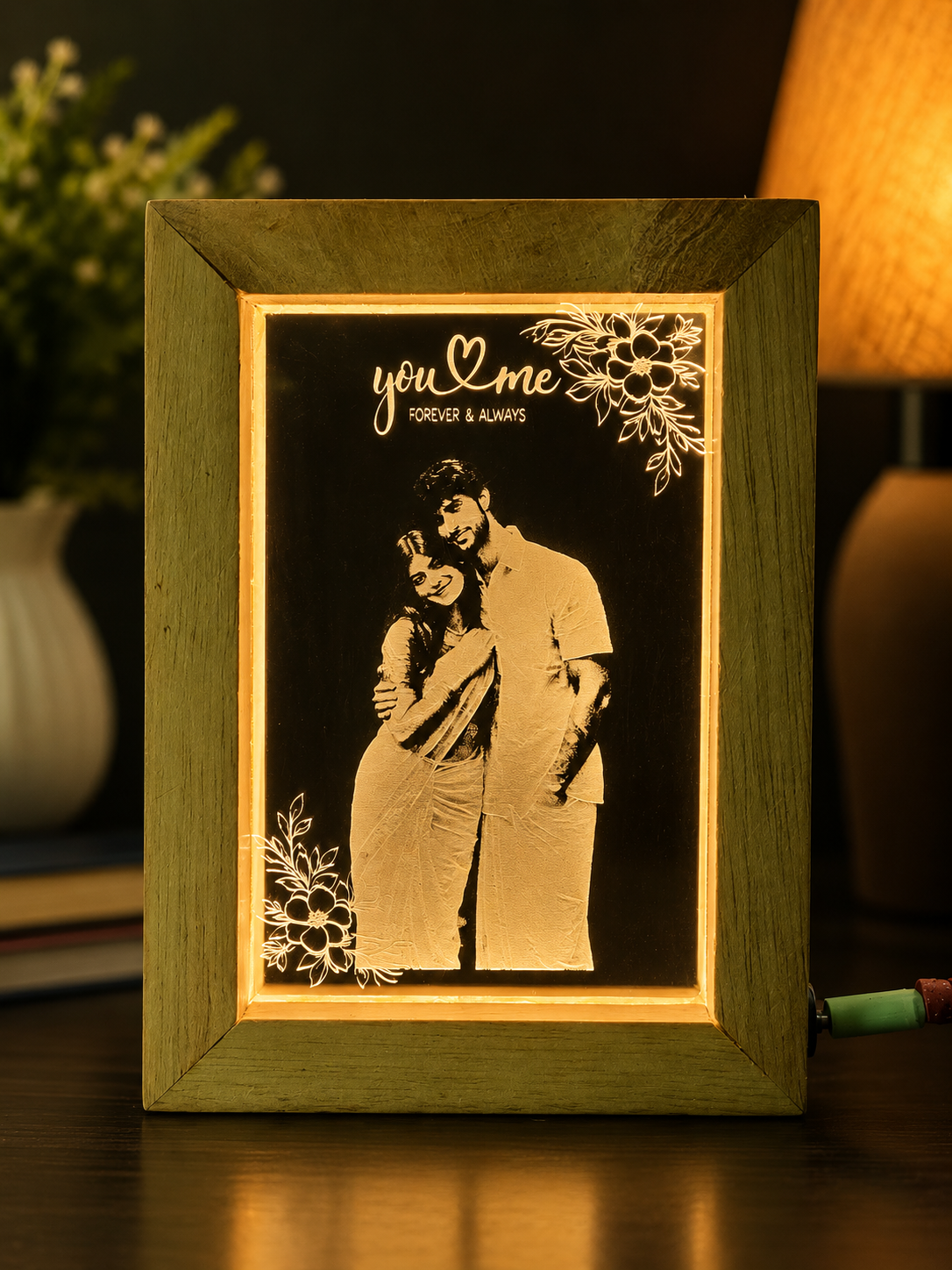 Customized Acrylic Engraving LED Wooden Photo Frame