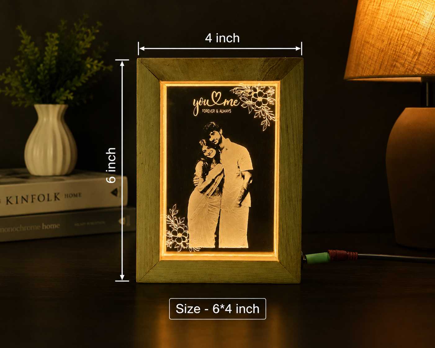 Customized Acrylic Engraving LED Wooden Photo Frame